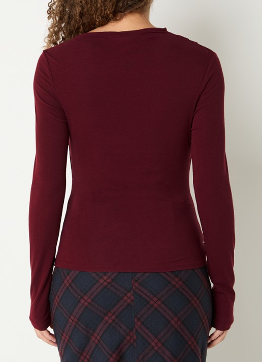 Aaiko Jalisse top in wolblend met asymmetrische hals - achterkant 2 bordeauxrood