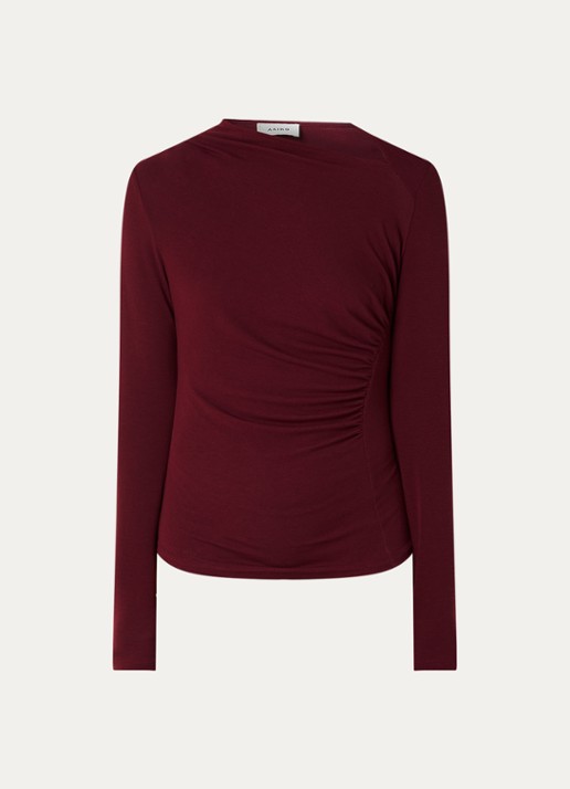 Aaiko Jalisse top in wolblend met asymmetrische hals - voorkant 3 bordeauxrood