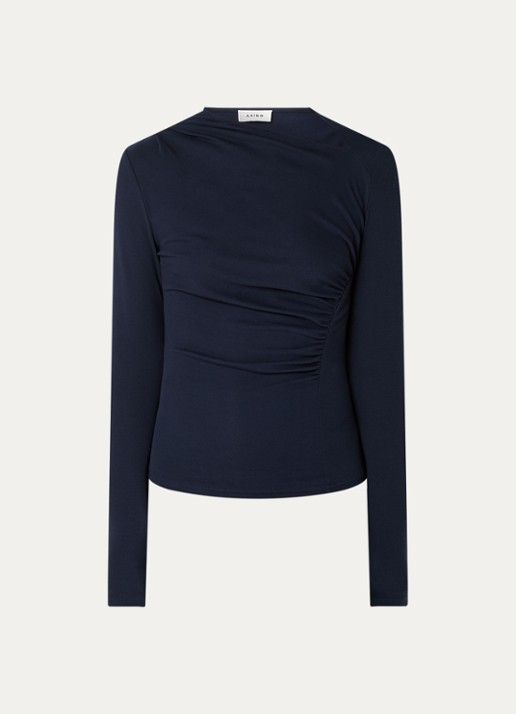 Aaiko Jalisse top in wolblend met asymmetrische hals - voorkant 2 donkerblauw