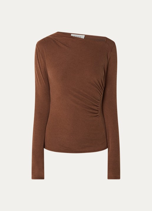 Aaiko Jalisse top in wolblend met asymmetrische hals - voorkant 3 cognac