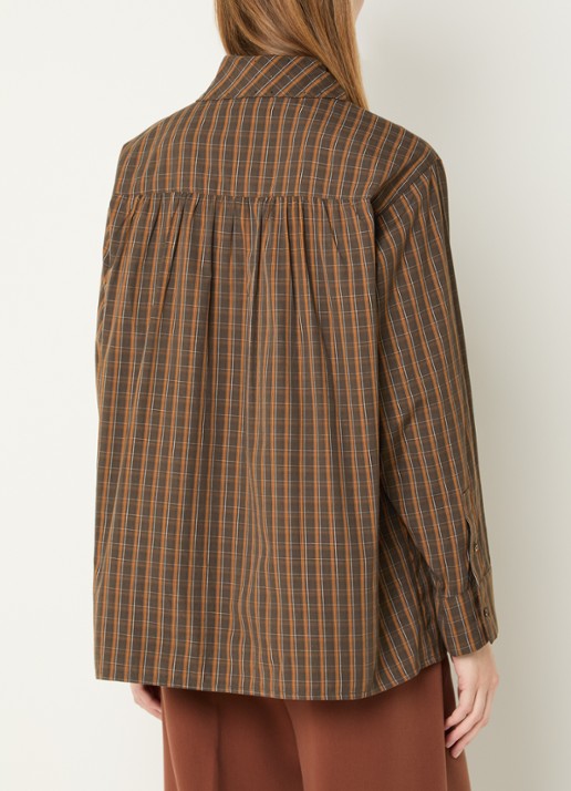 Aaiko Janesse blouse met ruitdessin en sjaalkraag - achterkant 4 bruin