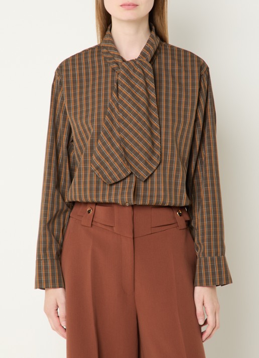 Aaiko Janesse blouse met ruitdessin en sjaalkraag - detail 3 bruin