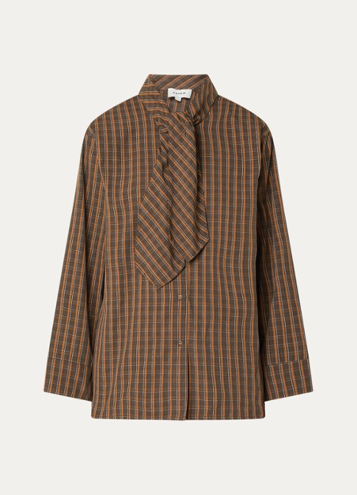 Aaiko Janesse blouse met ruitdessin en sjaalkraag - voorkant bruin