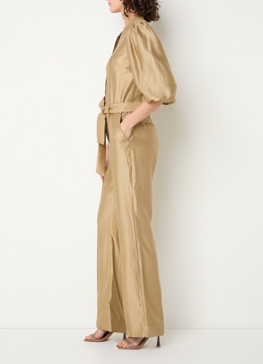 Aaiko Katy straight fit jumpsuit met strikceintuur - voorkant 2 lichtbruin