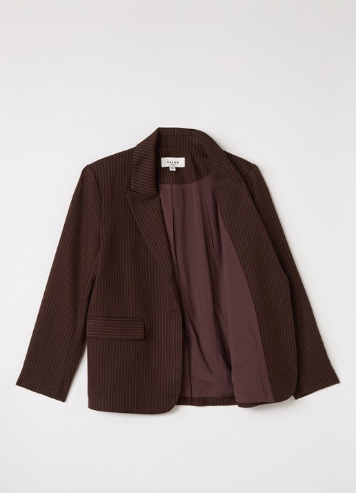 Aaiko Kendal blazer in wolblend met streepprint - voorkant 3 donkerbruin