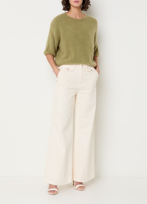 Aaiko Lani fijngebreide top in alpaca wolblend - voorkant 4 khaki
