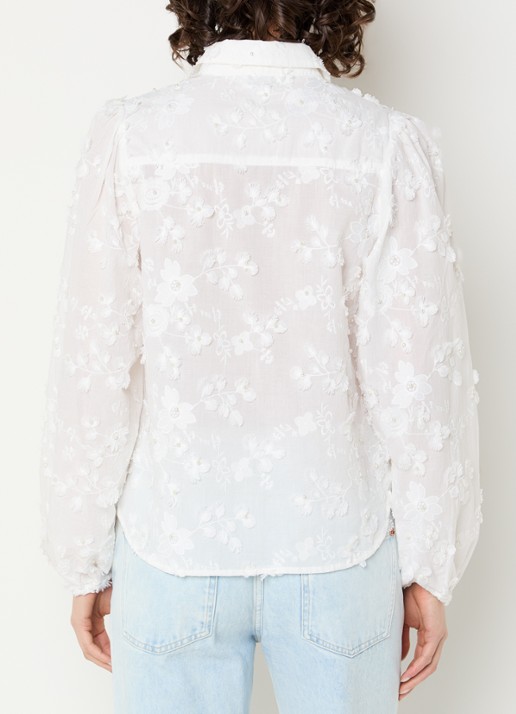 Aaiko Lien blouse met bloemborduring - achterkant gebroken wit