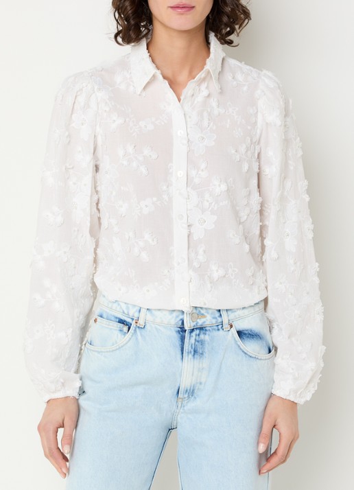 Aaiko Lien blouse met bloemborduring - detail 4 gebroken wit