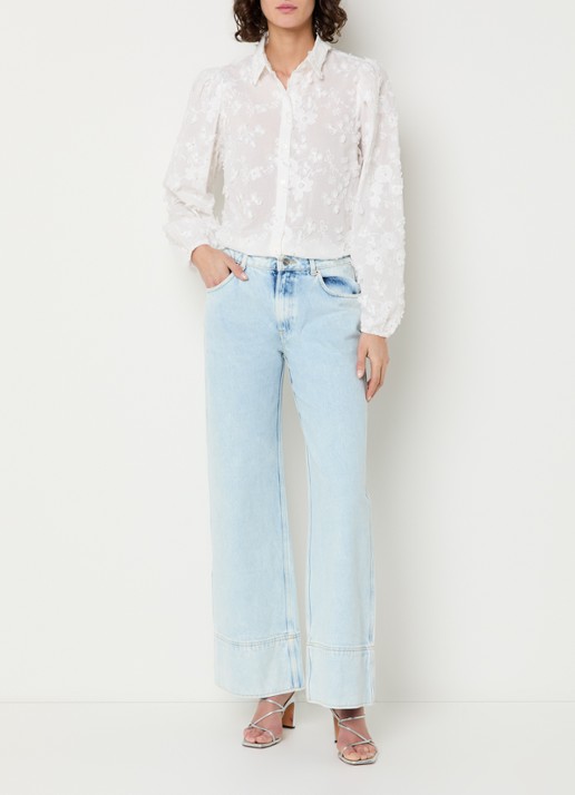 Aaiko Lien blouse met bloemborduring - voorkant 3 gebroken wit