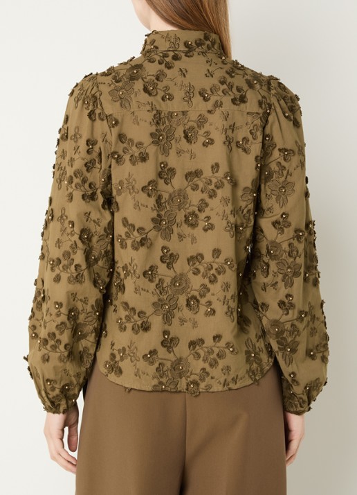 Aaiko Lien blouse met bloemborduring - achterkant mosgroen