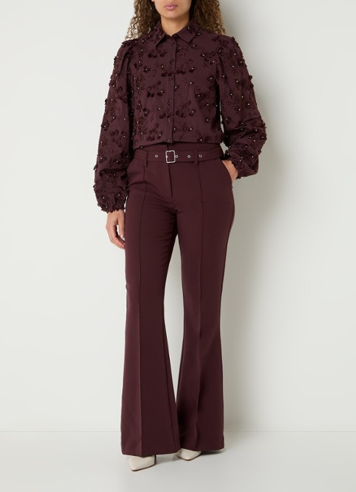 Aaiko Lien blouse met bloemborduring - voorkant 4 bordeauxrood