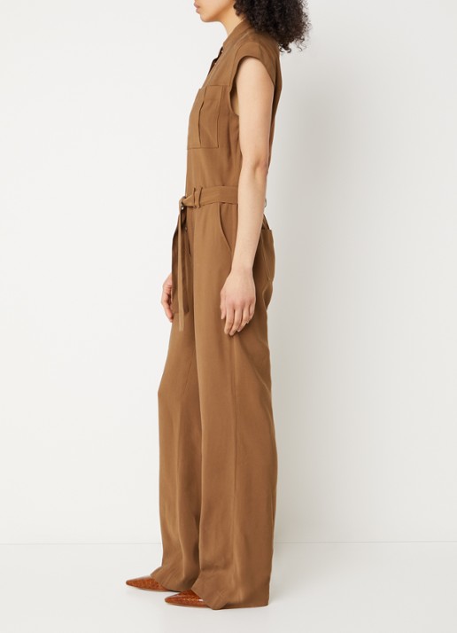 Aaiko Lisanna flared jumpsuit met strikceintuur - voorkant 3 cognac