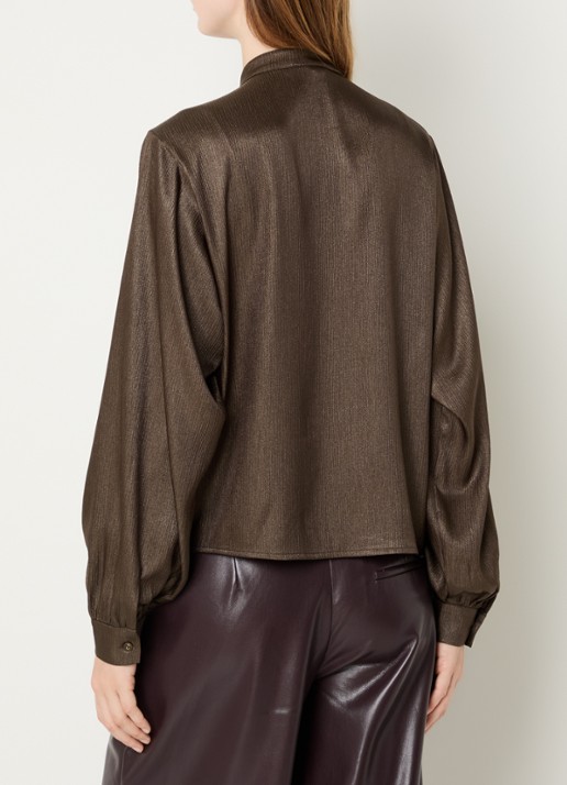 Aaiko Liv blouse met plooidetail - achterkant 3 donkerbruin