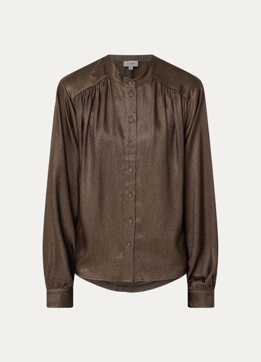 Aaiko Liv blouse met plooidetail - voorkant donkerbruin