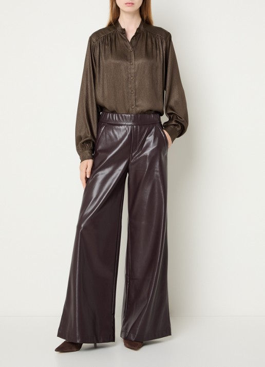 Aaiko Liv blouse met plooidetail - voorkant 2 donkerbruin
