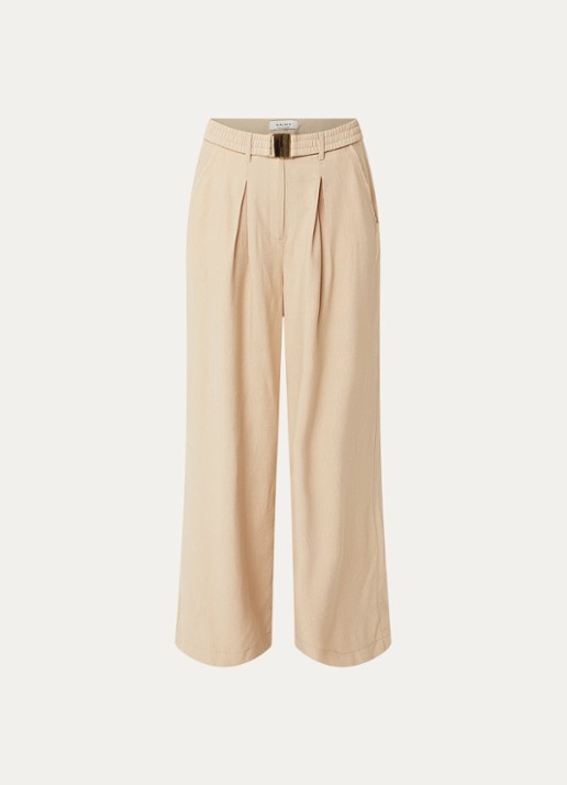 Aaiko Lotty mid waist wide fit palazzo broek met steekzakken - voorkant donkerbeige