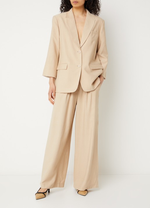 Aaiko Lotty mid waist wide fit palazzo broek met steekzakken - voorkant 2 donkerbeige