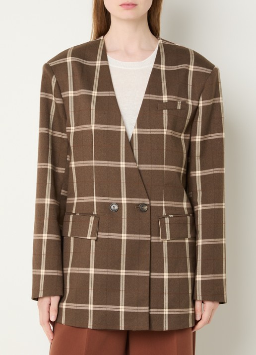 Aaiko Luray oversized double-breasted blazer met ruitdessin en klepzakken