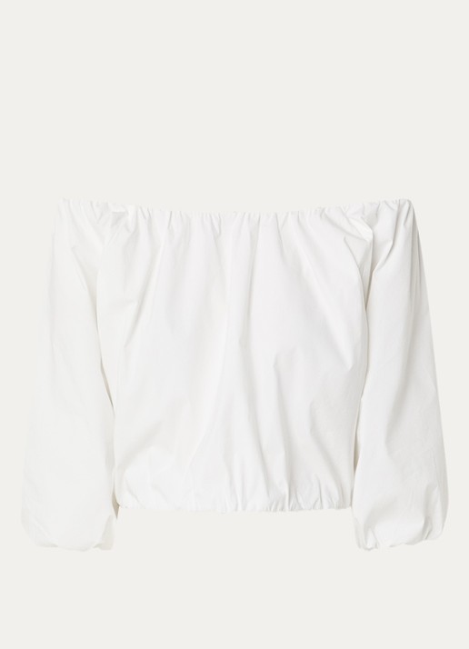 Aaiko Maddy Popline off shoulder top met pofmouw - voorkant wit