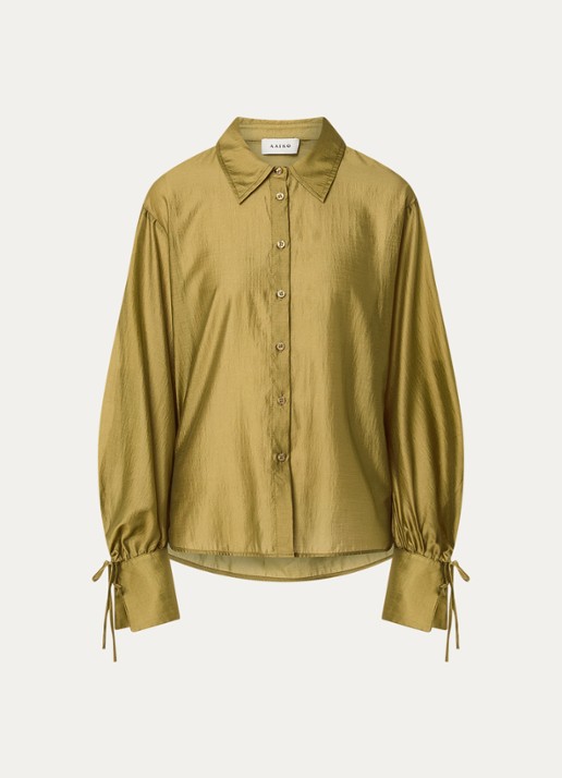 Aaiko Marel blouse met metallic finish - voorkant 3 mosterd