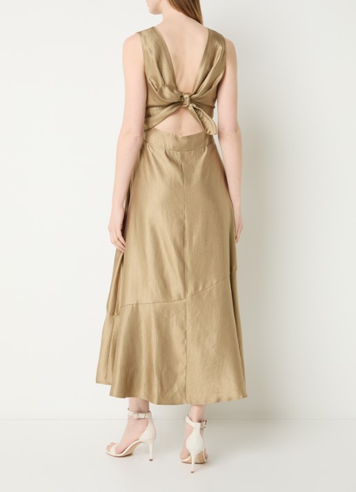 Aaiko Michelle midi jurk met cut-out detail - voorkant 2 khaki