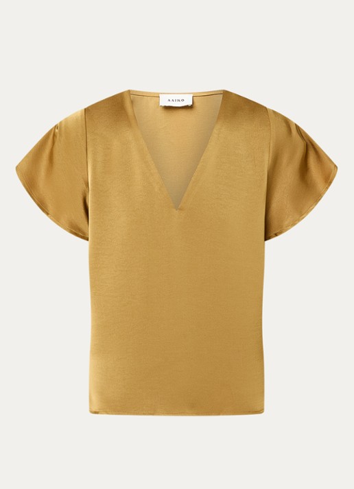Aaiko Minny top van satijn - voorkant 3 mosterd