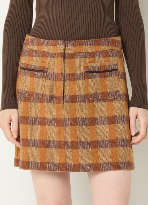 Aaiko Nasla minirok in wolblend met ruitdessin - detail 2 cognac