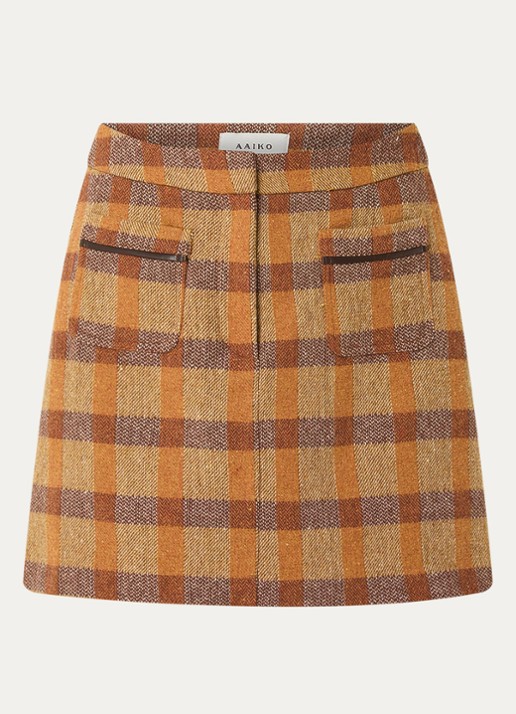 Aaiko Nasla minirok in wolblend met ruitdessin - voorkant 3 cognac