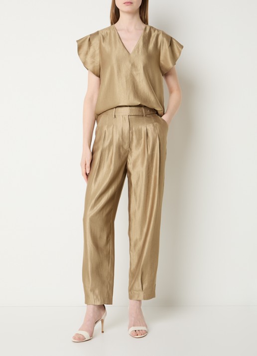 Aaiko Natalya high waist loose fit pantalon met metallic finish - voorkant 4 goud
