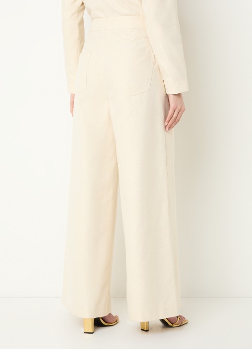 Aaiko Nore high waist wide fit broek met lurex - achterkant gebroken wit