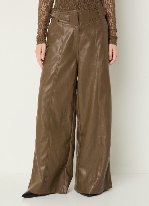 Aaiko Nore high waist wide fit broek van imitatieleer