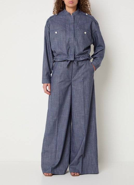 Aaiko Nore high waist wide fit pantalon met steekzakken - voorkant 2 indigo