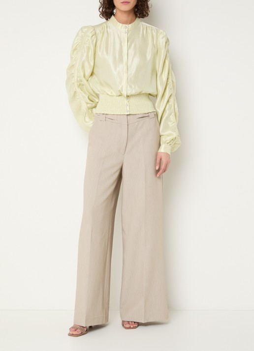 Aaiko Nore high waist wide fit pantalon met steekzakken - voorkant 3 zand