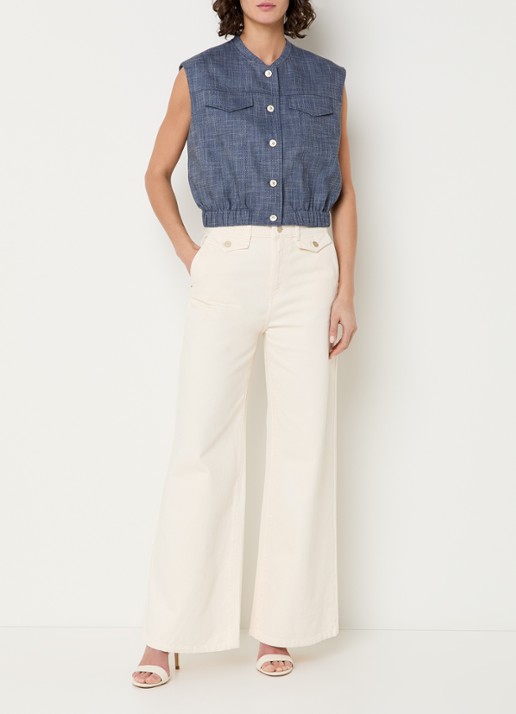 Aaiko Olivia gilet van denim met klepzakken - voorkant 3 indigo