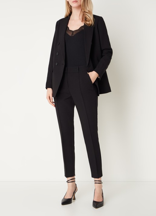 Aaiko Parene high waist tapered fit cropped pantalon met steekzakken  - voorkant 2 zwart