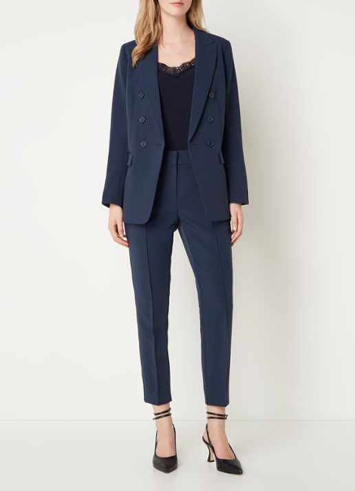 Aaiko Parene high waist tapered fit cropped pantalon met steekzakken  - voorkant 3 blauw