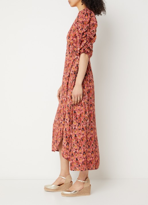 Aaiko Pida Ikat wikkeljurk met print - voorkant 4 kersenrood