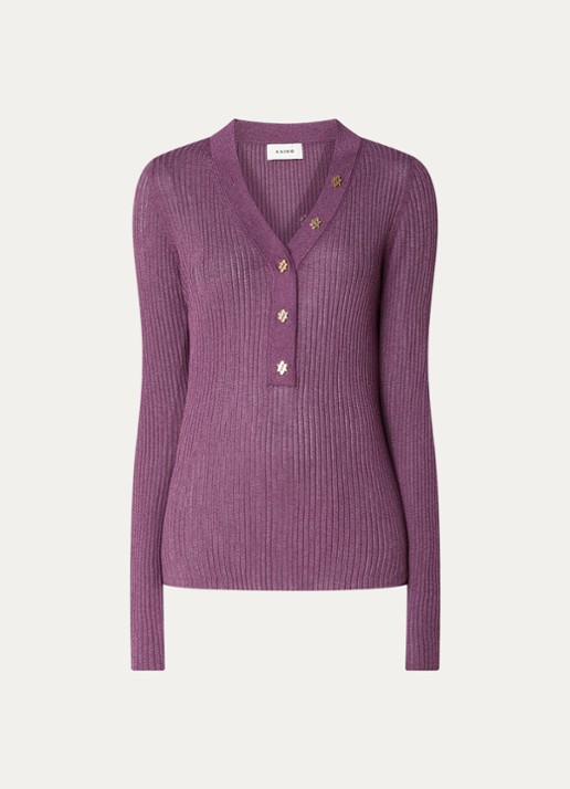 Aaiko Polly ribgebreide pullover met stretch - voorkant 2 aubergine
