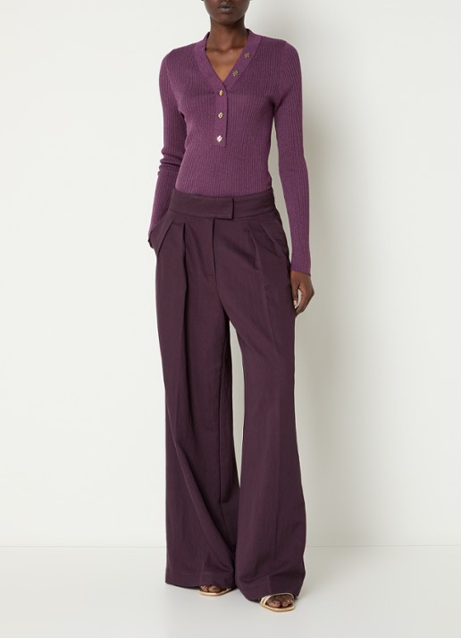 Aaiko Polly ribgebreide pullover met stretch - voorkant 3 aubergine