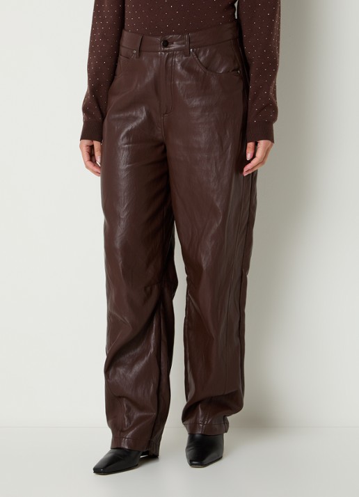 Aaiko Quin high waist balloon fit broek van imitatieleer - detail 2 donkerbruin