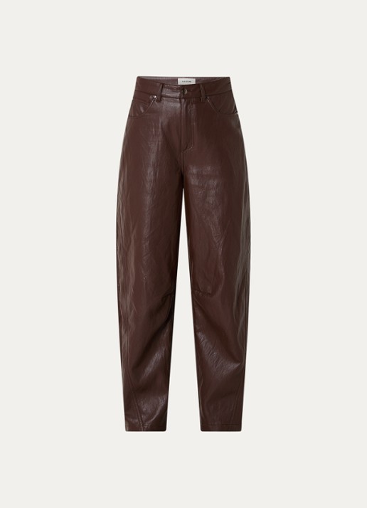 Aaiko Quin high waist balloon fit broek van imitatieleer - voorkant 4 donkerbruin