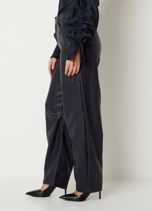 Aaiko Quin high waist balloon fit broek van imitatieleer - detail 4 donkerblauw