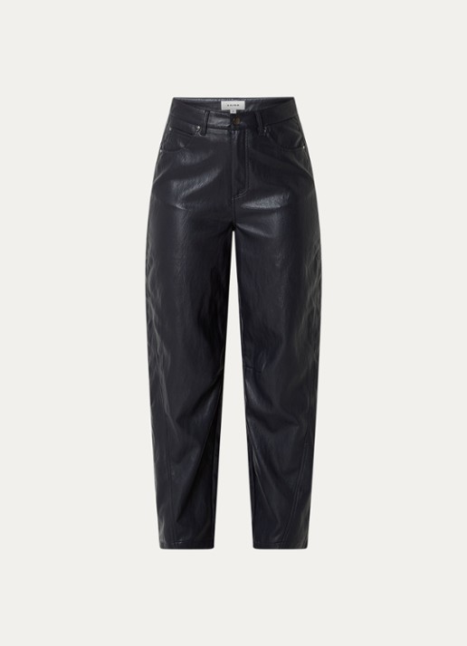 Aaiko Quin high waist balloon fit broek van imitatieleer - voorkant donkerblauw
