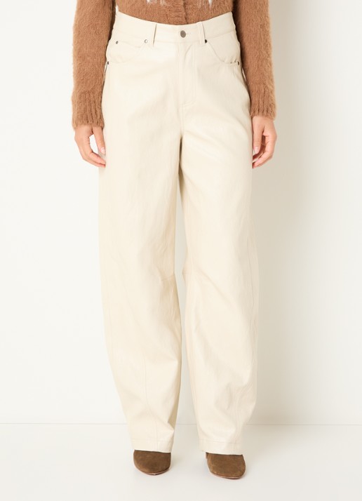 Aaiko Quin high waist balloon fit broek van imitatieleer - detail 3 creme