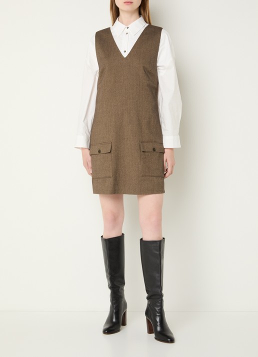 Aaiko Rivane mini jurk met klepzakken - voorkant 3 zand