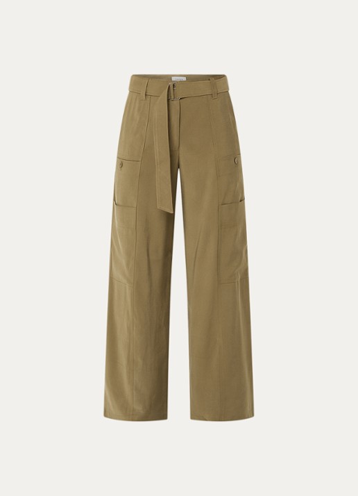 Aaiko River high waist wide fit pantalon met ceintuur - voorkant groen