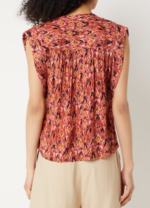 Aaiko Sandra top met print en ronde hals - achterkant cranberryrood