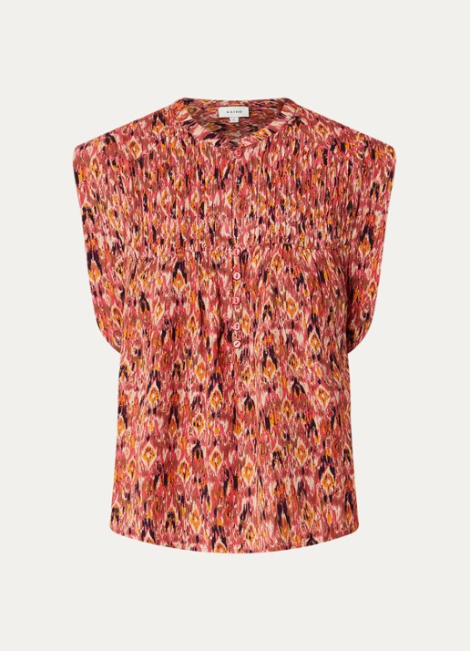 Aaiko Sandra top met print en ronde hals - voorkant 2 cranberryrood