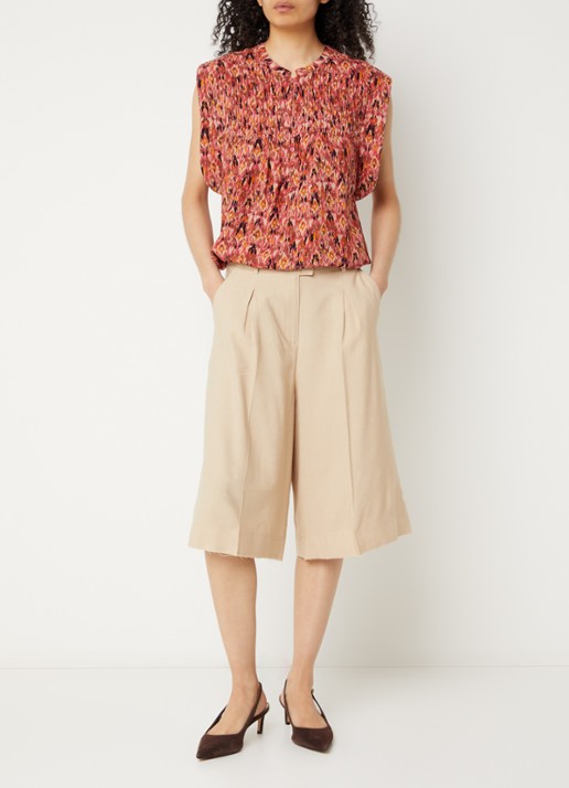 Aaiko Sandra top met print en ronde hals - voorkant 3 cranberryrood