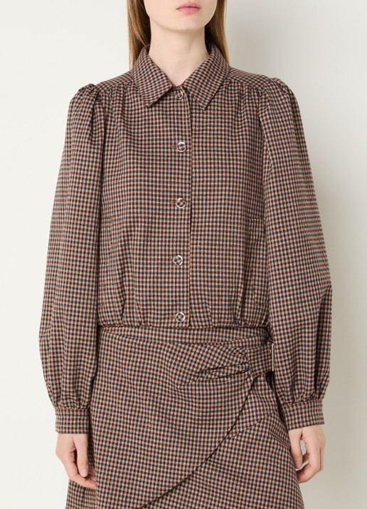 Aaiko Sandy cropped jack met ruitdessin en pofmouw